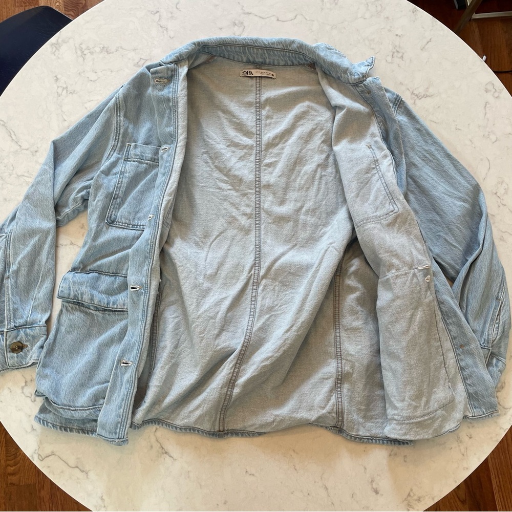 Zara ๐ Denim Oversized Cargo Shirt Jacket with Belt Size M - Picture 7 of 12